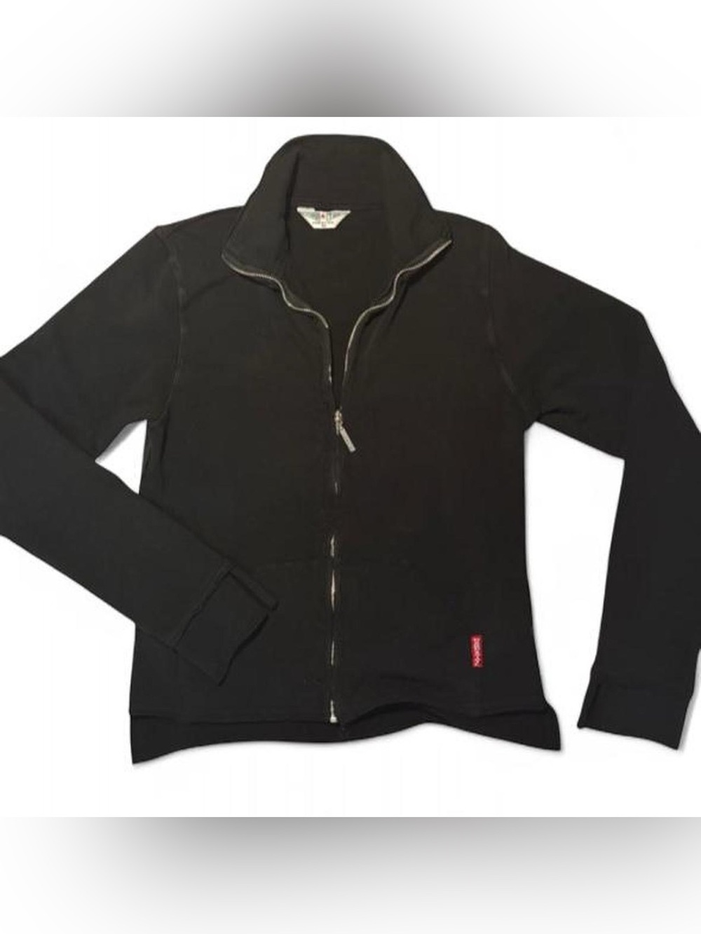 Hard Tail raw edge stretch black zip up track jacket
